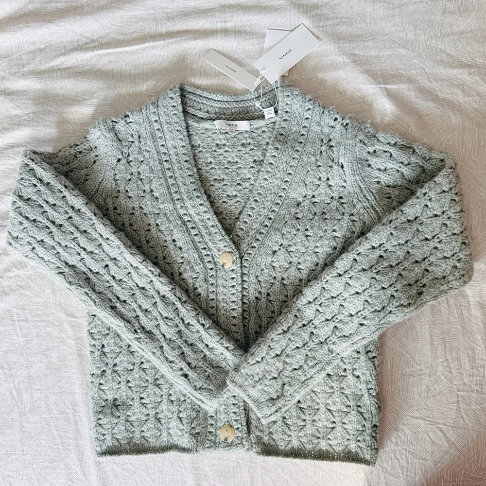 NWT Vince Cashmere Crochet Cardigan in Artichoke